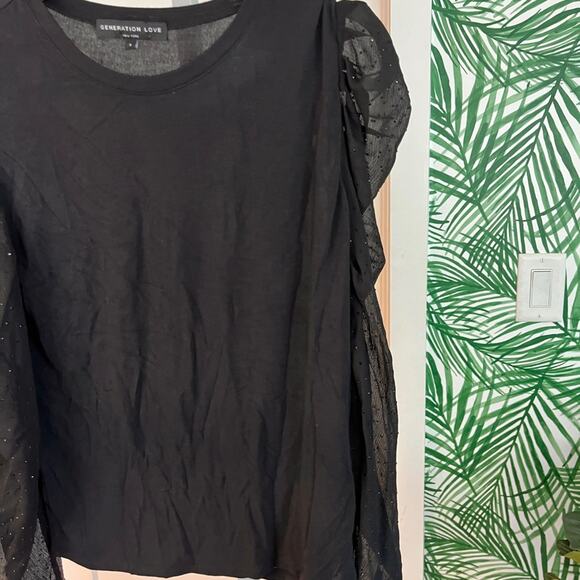 Generation Love Black Quinn Rhinestone Puff Sleeve Top small - Picture 2 of 11